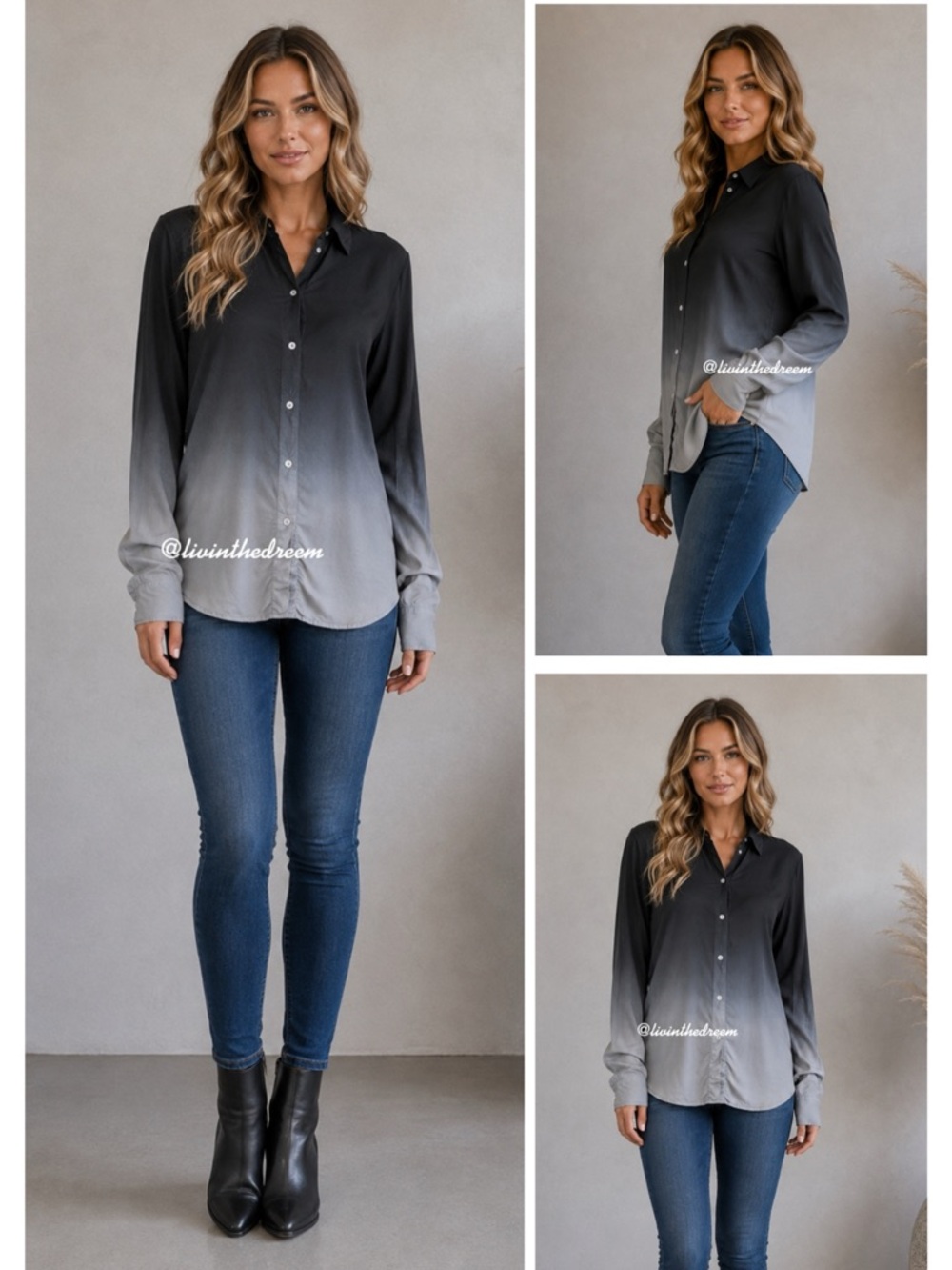#T101 John Eshaya Blue/Black Ombré Button Down Long Sleeve SZ M/L $148